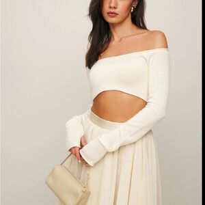 NWT Reformation NYCB Off-Shoulder Cropped Cashmere in Cream